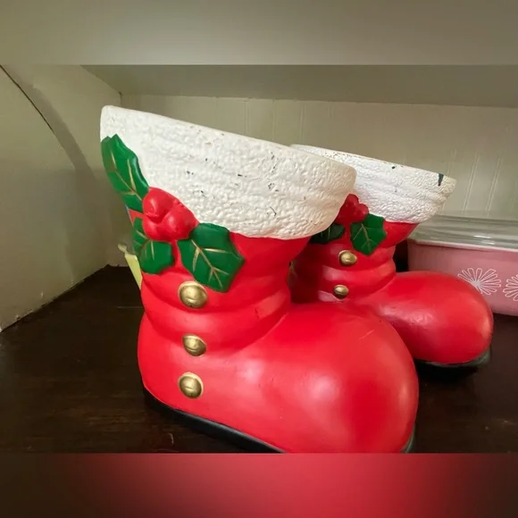 Vintage Kitschy Christmas Santa Boot Planter Set❤️🎄🌿 - Picture 11 of 15